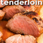 close up of Grilled Pork Tenderloin with a title