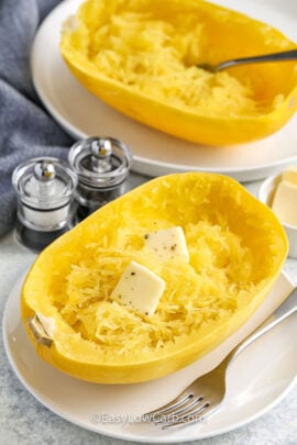 plated Microwave Spaghetti Squash with forks