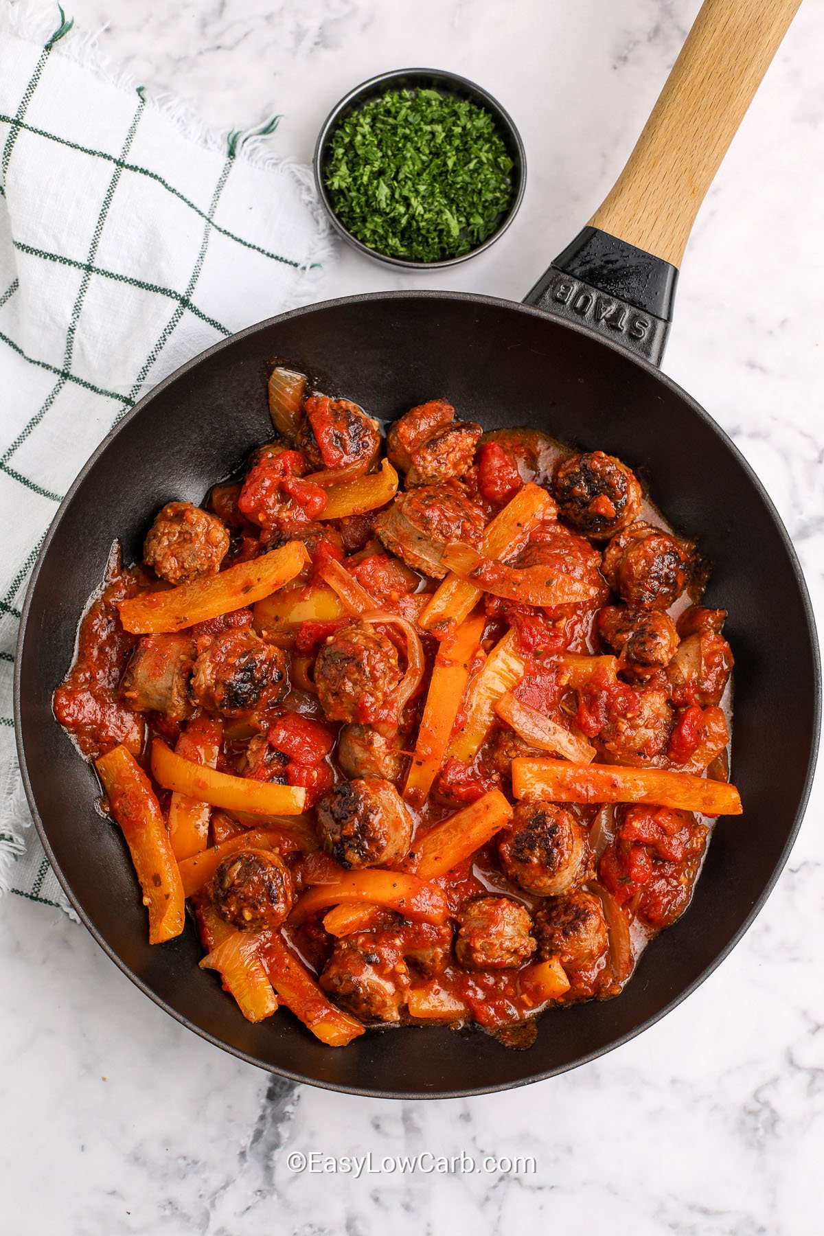 pan full of Italian Sausage and Peppers