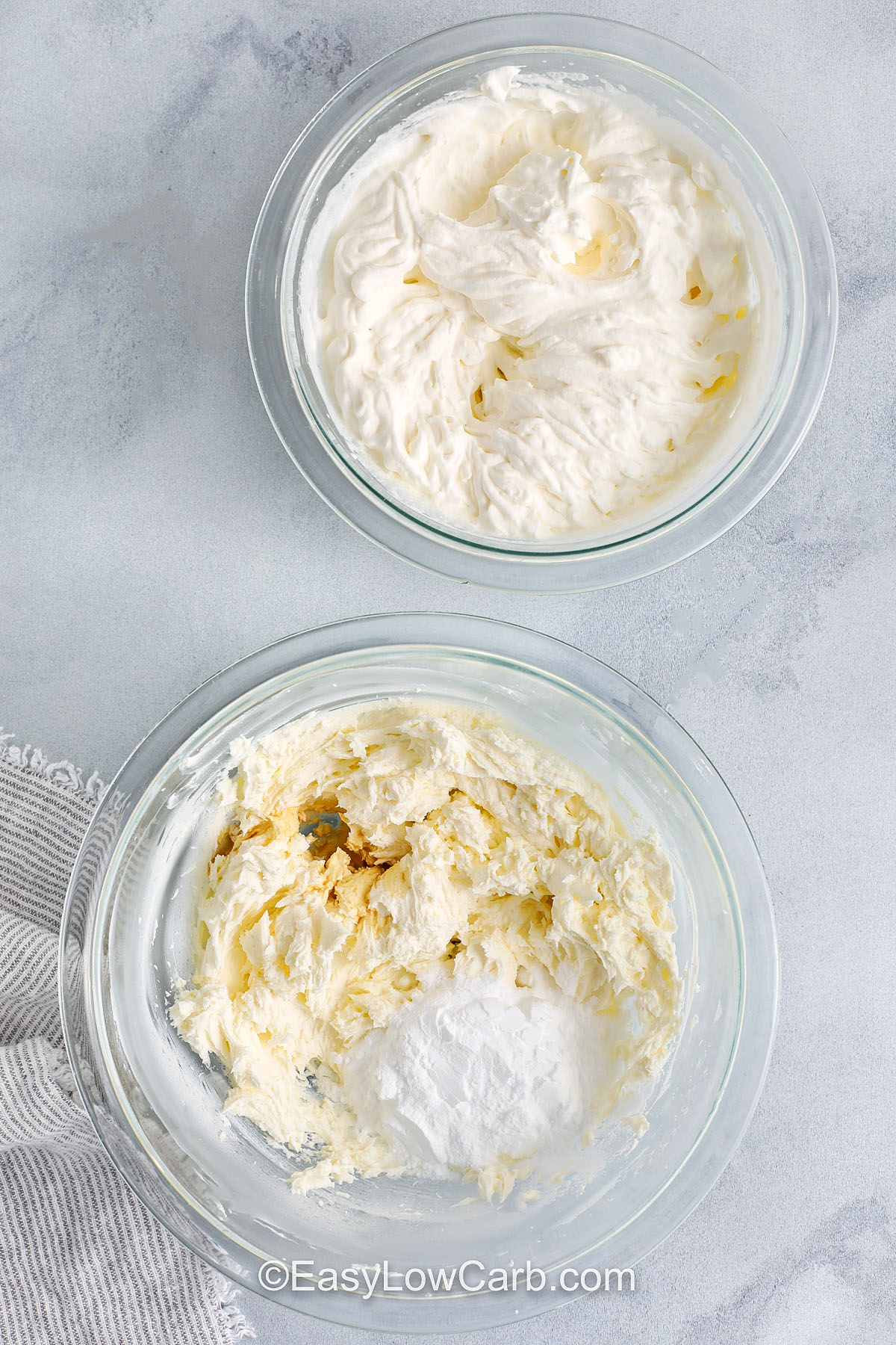 adding sweetener to cream cheese mixture to make Keto Cheesecake Fluff