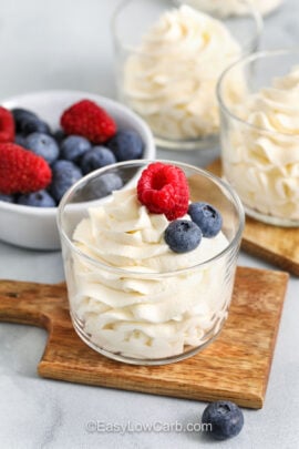 Keto Cheesecake Fluff with raspberries and blueberries