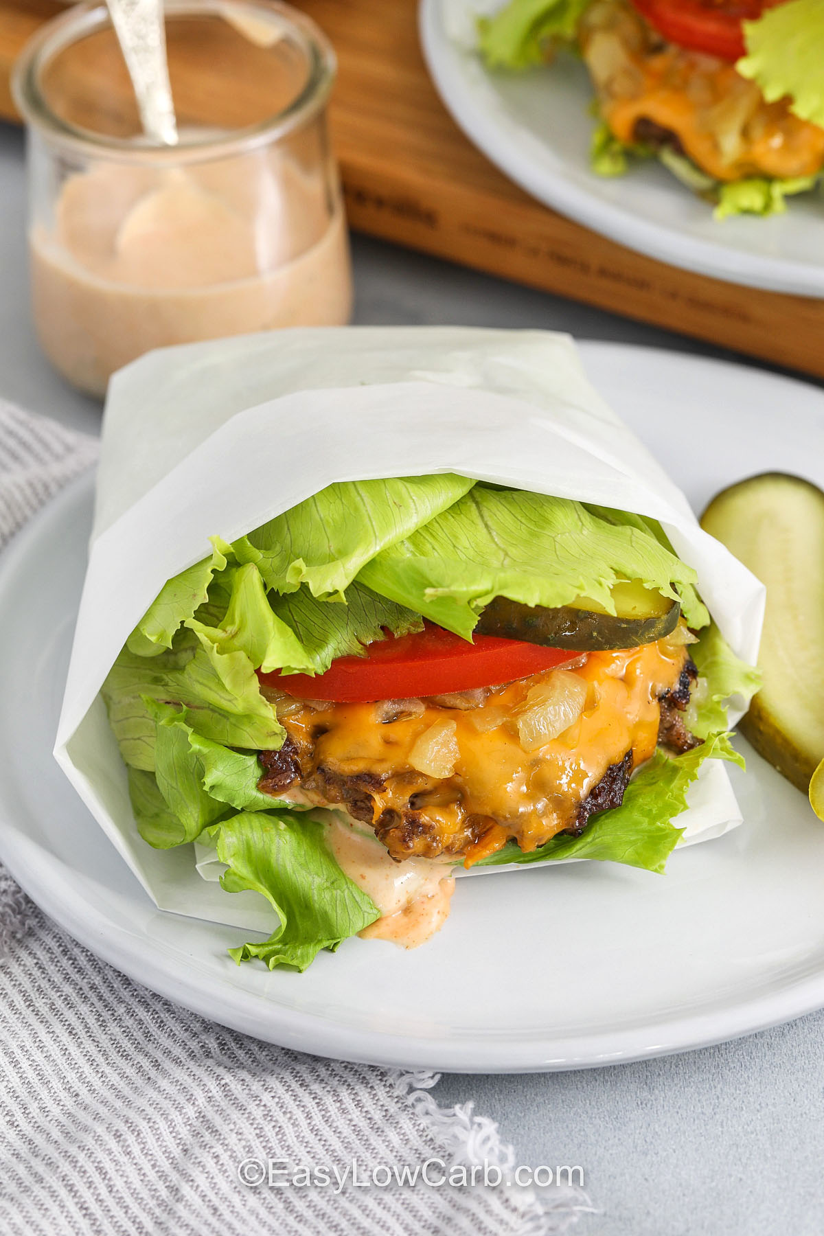 Lettuce Wrapped Burger low carb burger sauce