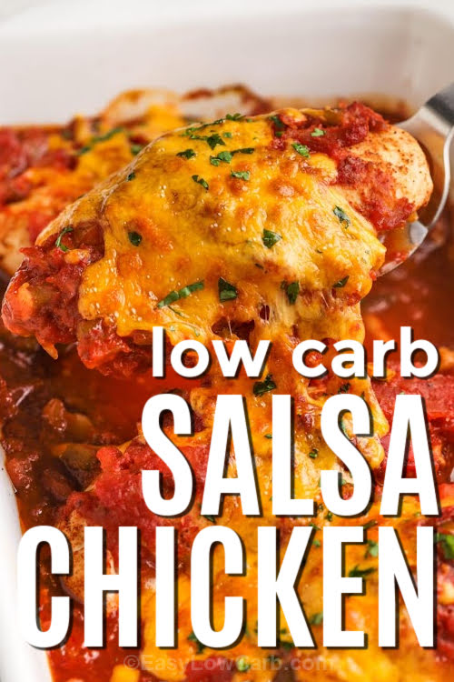 low carb Salsa Chicken Recipe with writing