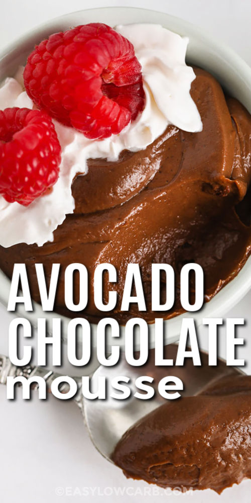 bowl of Avocado Chocolate Mousse with a title