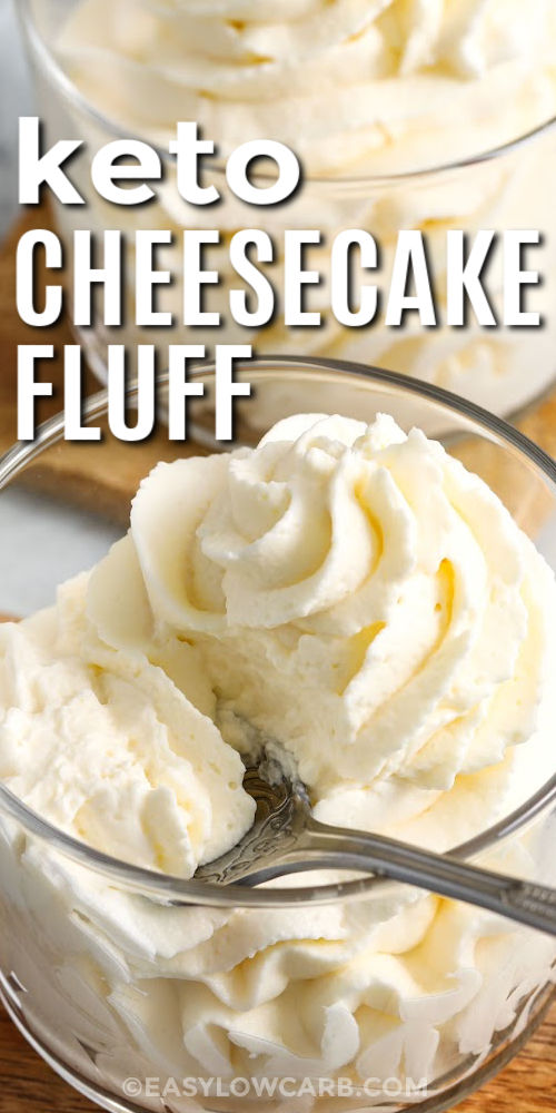 close up of Keto Cheesecake Fluff with writing