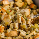 keto stuffing being served from a pan