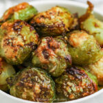 Smashed Brussel Sprouts Recipe being served in a bowl
