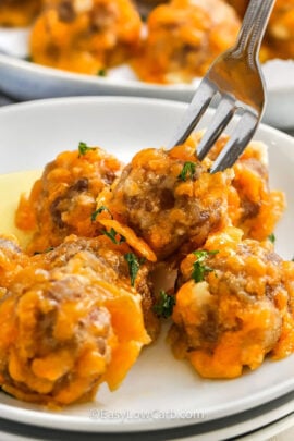 plate of Cream Cheese Sausage Balls and a fork