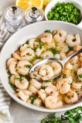 pan of Easy Shrimp Scampi with a spoon