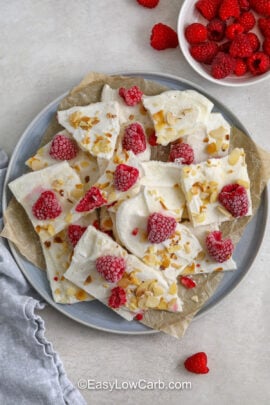 top view of Greek Yogurt Bark on a plate