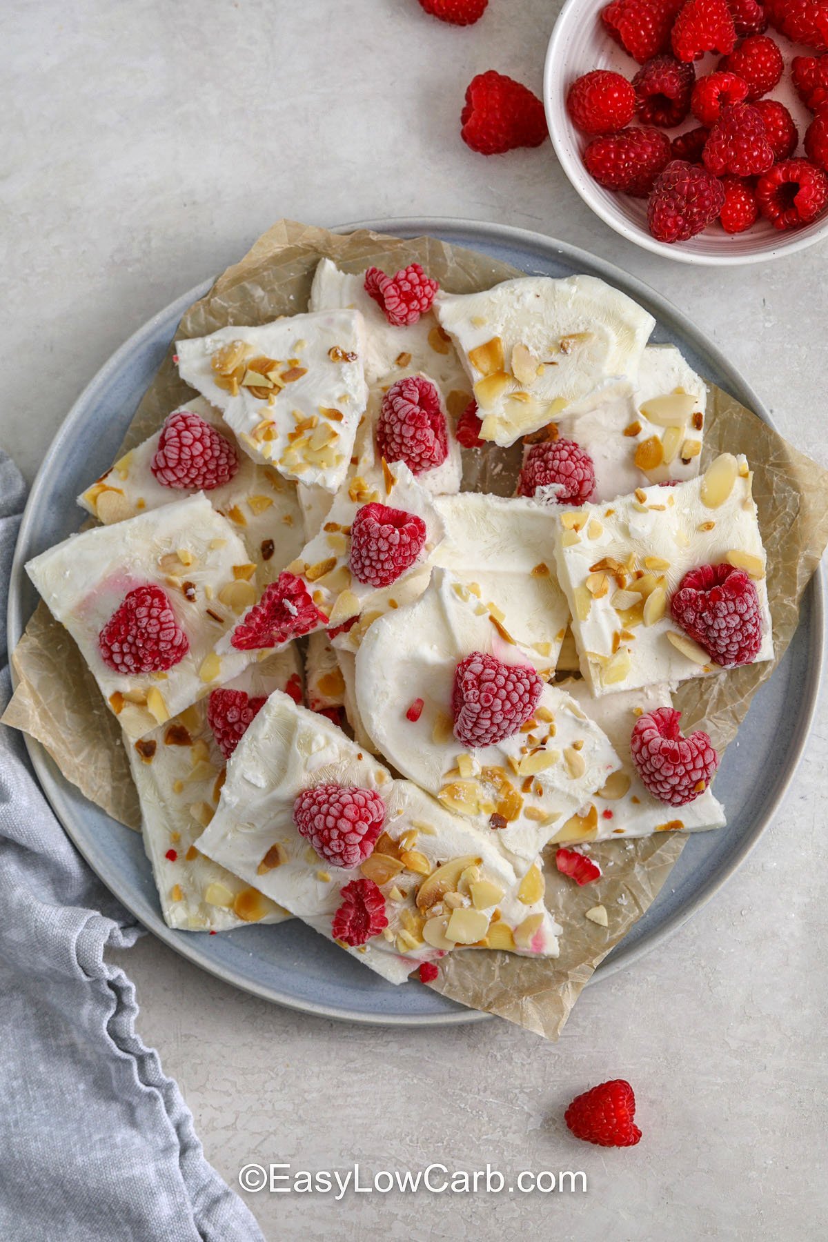 top view of Greek Yogurt Bark on a plate