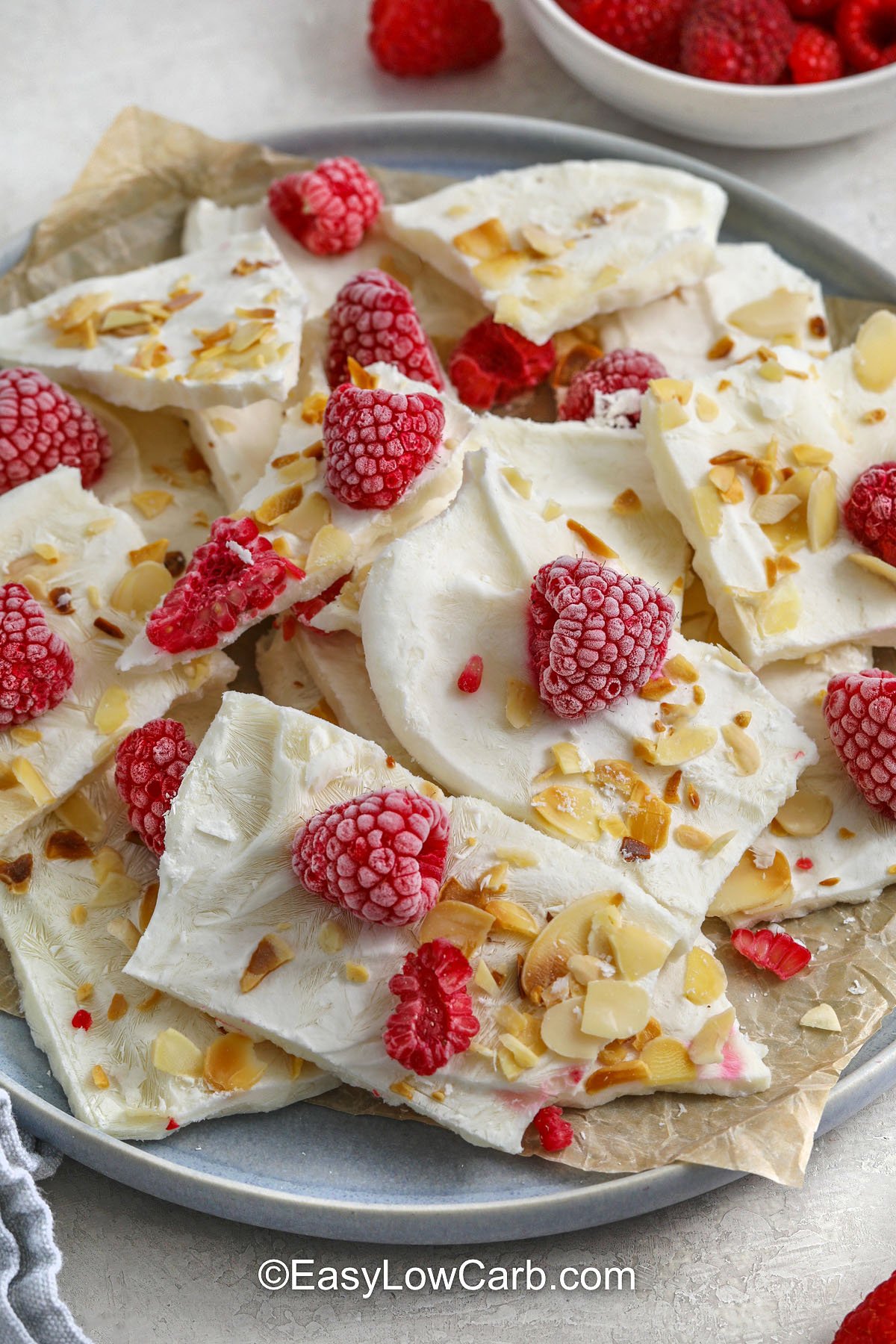 close up of Greek Yogurt Bark on a plate