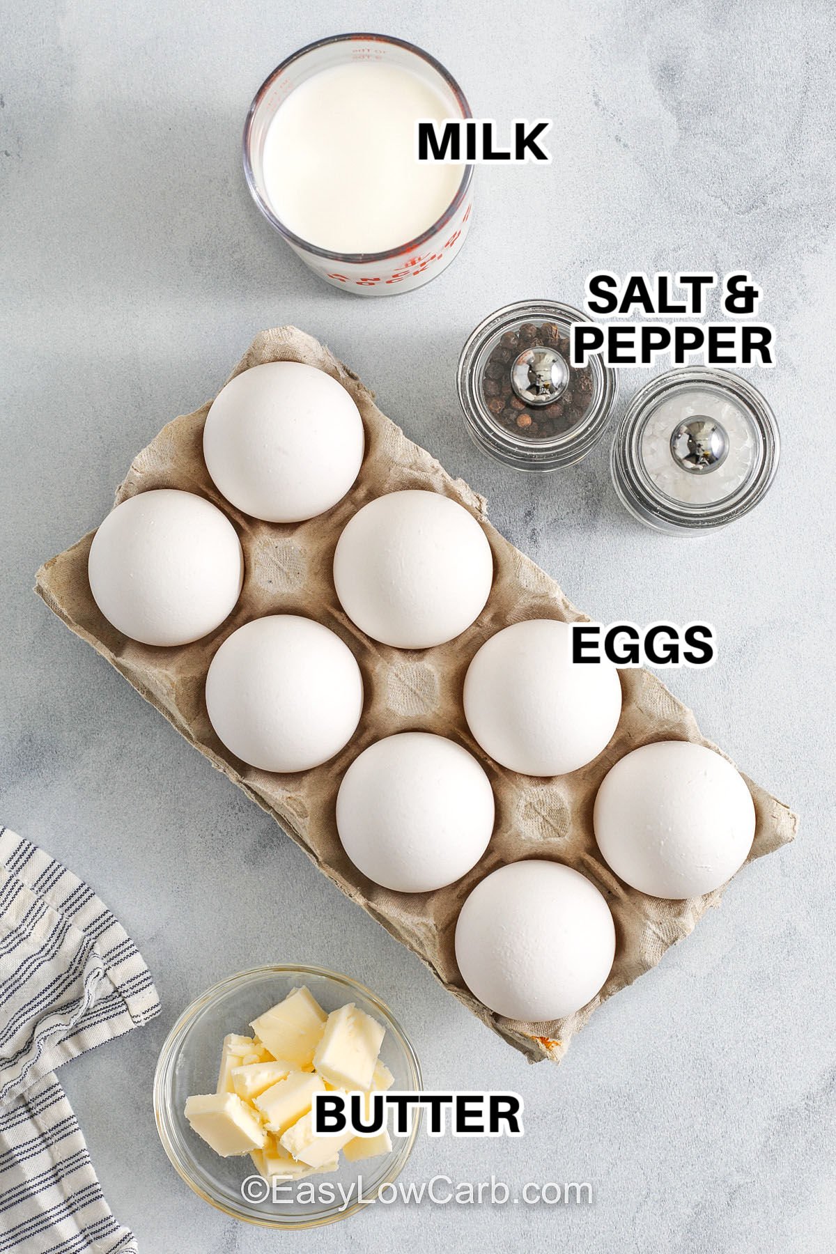 Baked scrambled eggs make breakfast simple by using the oven to bake a low-carb dish that is easy to serve. This recipe works well for a crowd and gives you space to add cheese, herbs, or extra seasonings to make it special. It is a solid choice for brunch and also a great make-ahead meal that keeps the morning routine smooth. Serve it warm for a comforting start to the day #easylowcarb milk , eggs , butter , salt and pepper with labels to make Baked Scrambled Eggs