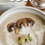 recipe for cauliflower mushroom soup in a bowl with text