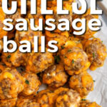 plated Cream Cheese Sausage Balls with writing