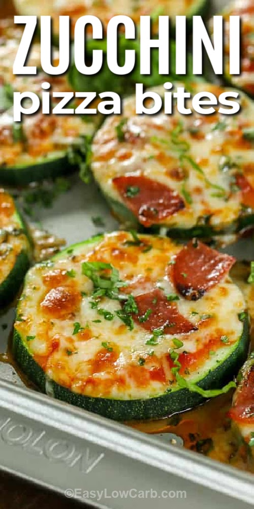 Zucchini pizza bites are the ultimate mini, cheesy snack that’s perfect as an appetizer for family or holiday gatherings. These baked bites are easy to make in the oven and can be topped with your favorite pizza ingredients. Quick, satisfying, and full of flavor, they make a fun low carb treat everyone will love. Serve them warm for a tasty bite that works for snacks, light meals, or a holiday party platter. #easylowcarb zucchini pizza bites on a pan with a title