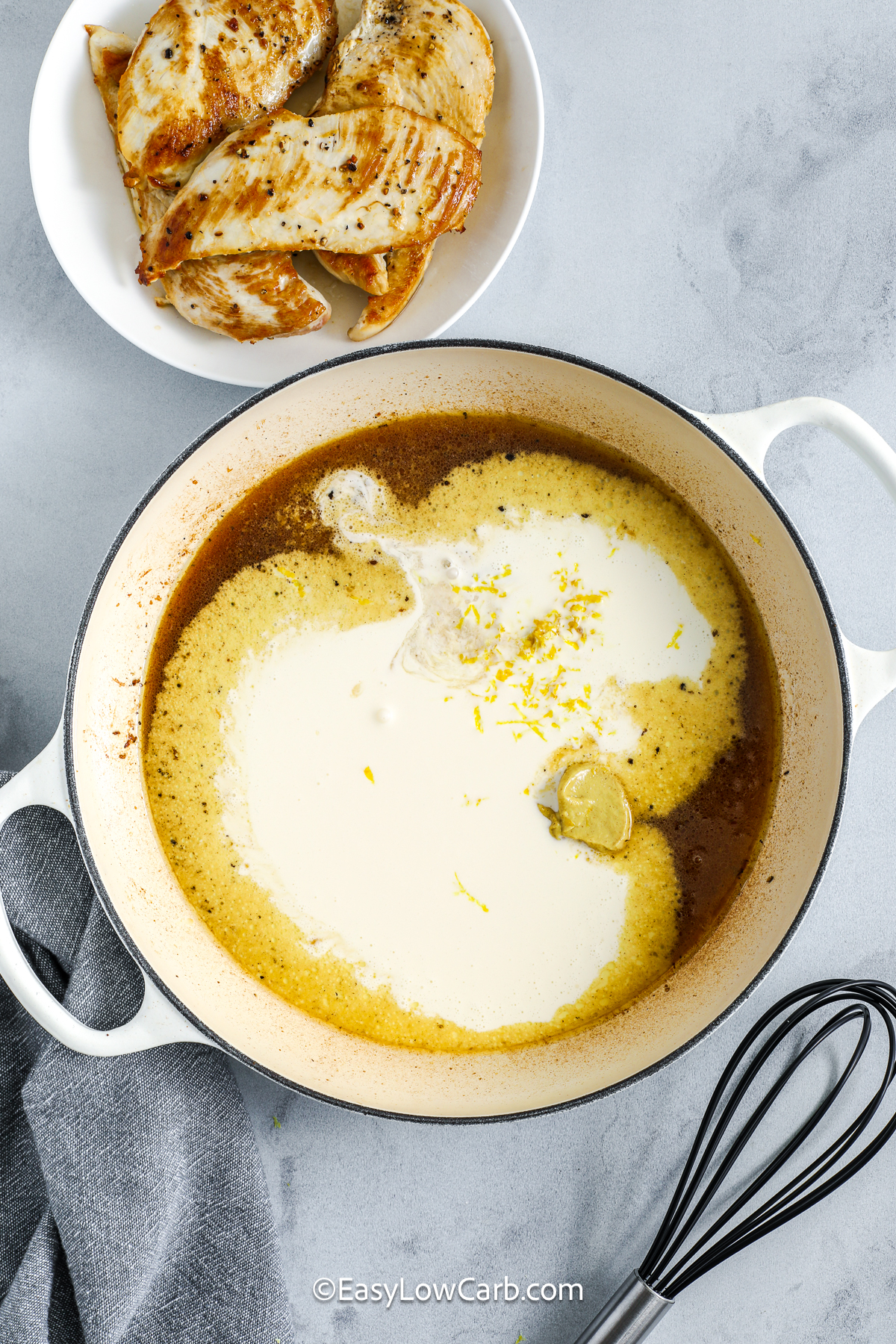 This creamy lemon chicken breast recipe is ideal when you want something cozy but still low in carbs. The chicken is seasoned and seared until browned, then finished in a rich lemon cream sauce that gets its body from heavy cream and its brightness from fresh citrus. Because it cooks entirely on the stovetop, cleanup stays easy. Serve with cauliflower mash or a medley of roasted veggies to create a flavorful dinner. #easylowcarb cream added to sauce