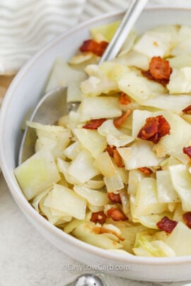 fried cabbage in a bowl with a spoon
