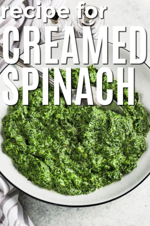 Enjoy this recipe for Creamed Spinach when you need a quick and creamy low carb side dish. The spinach blends with a seasoned cream sauce made from heavy cream and simple pantry spices, creating a silky and flavorful texture. It is easy to prepare, reheats well, and works beautifully alongside roasted meats, grilled chicken, or seafood. This stovetop version keeps prep simple and delivers consistent results. #easylowcarb Recipe for Creamed Spinach in a white bowl with writing