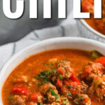 hearty plated Low Carb Chili with a title