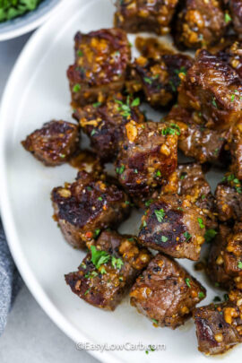 plated Garlic Steak Bites