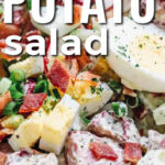 close up of Radish Potato Salad with writing