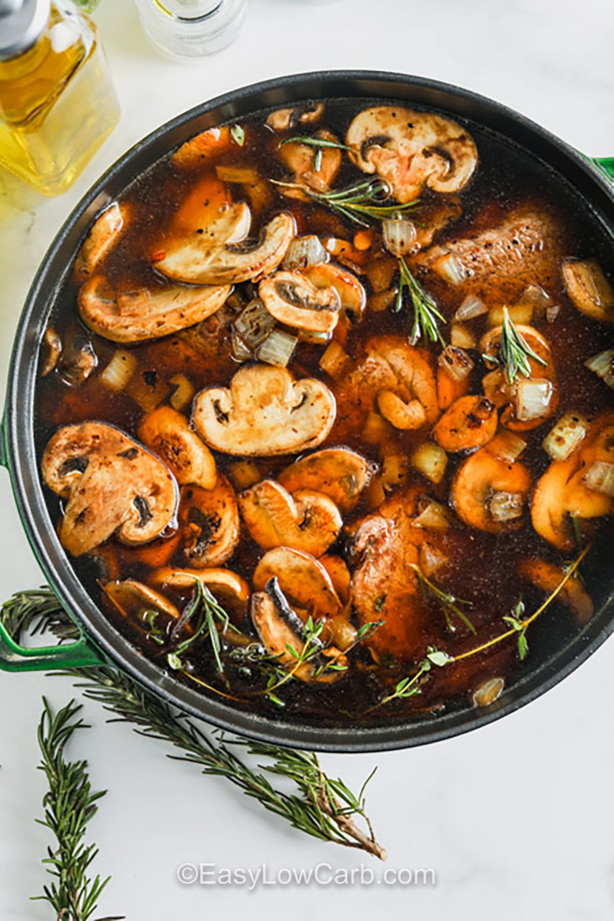 cooking Steak and Mushrooms in a pot