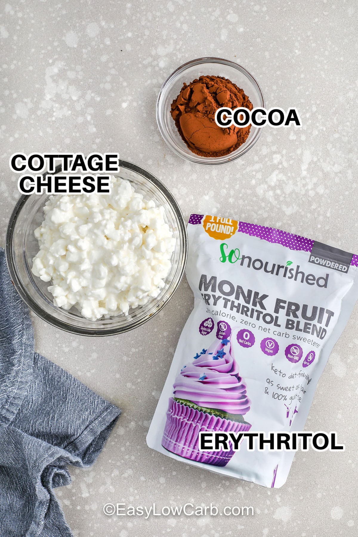 This high protein cottage cheese chocolate mousse uses cottage cheese instead of cream, so it is quick, budget-friendly, and easy to portion. Blend cottage cheese, cocoa powder, and powdered sweetener until silky, then chill so it thickens and tastes even better. Add vanilla or a pinch of salt if desired to round out the flavor. This mousse works great as a make-ahead dessert for busy days. #easylowcarb cocoa , cottage cheese , erythritol with labels to make Cottage Cheese Chocolate Mousse