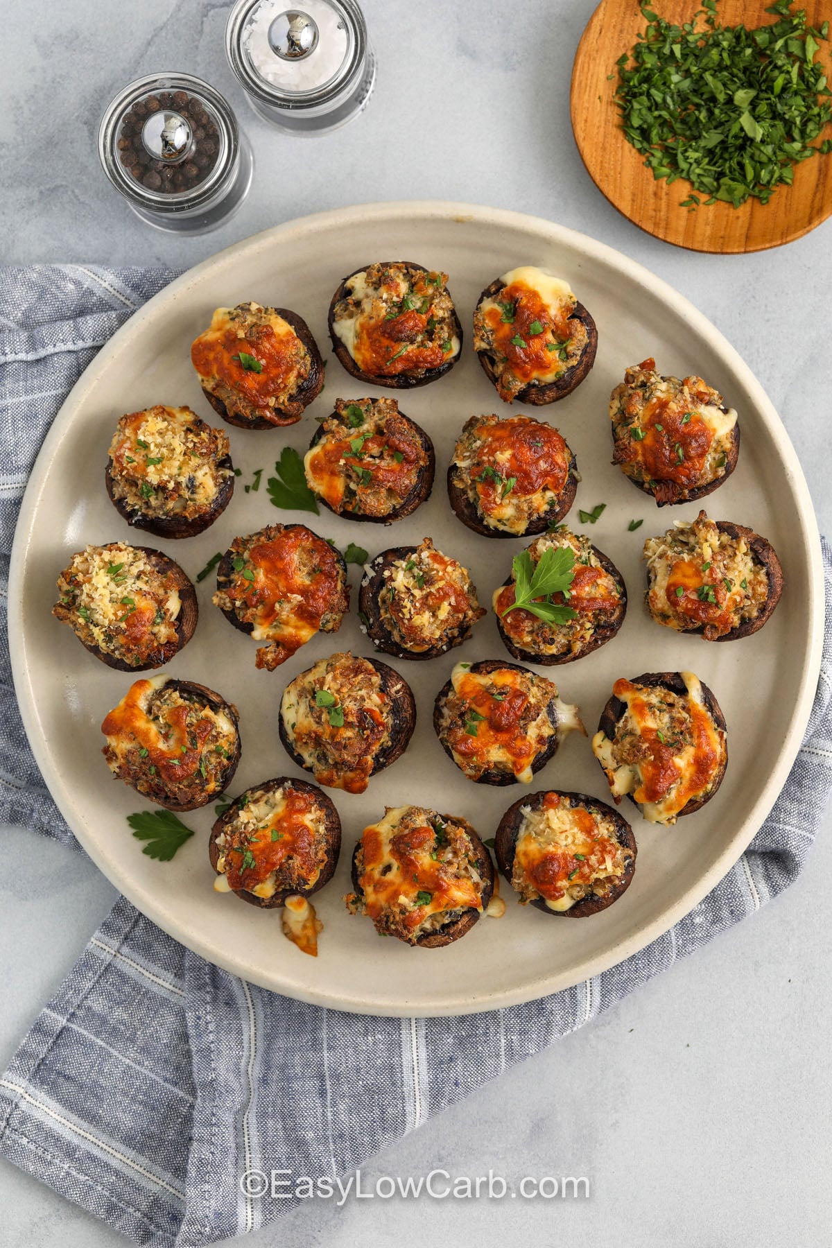 plate of Keto Stuffed Mushrooms