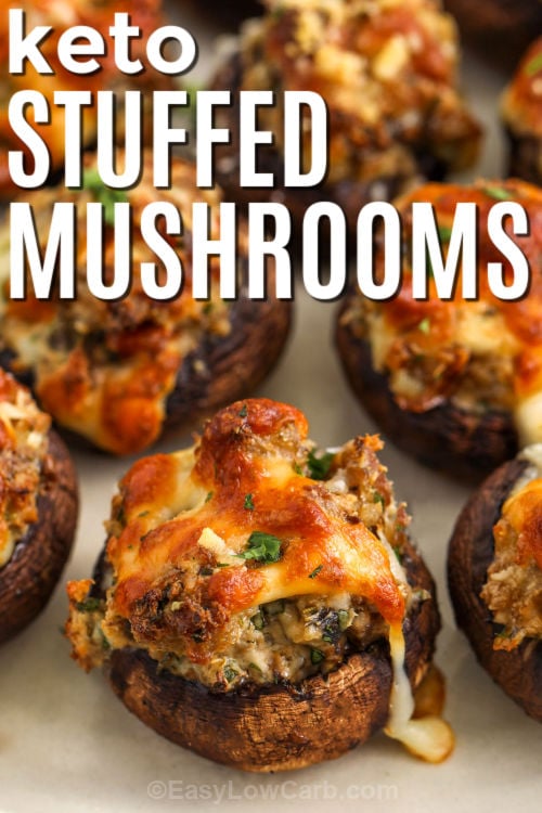 savory Keto Stuffed Mushrooms with a title
