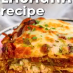 close up of Cabbage Lasagna Recipe on a plate with writing