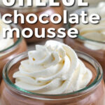 close up of creamy Cottage Cheese Chocolate Mousse with writing