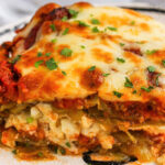 close up of cheesy Cabbage Lasagna Recipe
