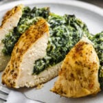 close up of juicy Spinach Stuffed Chicken Breasts