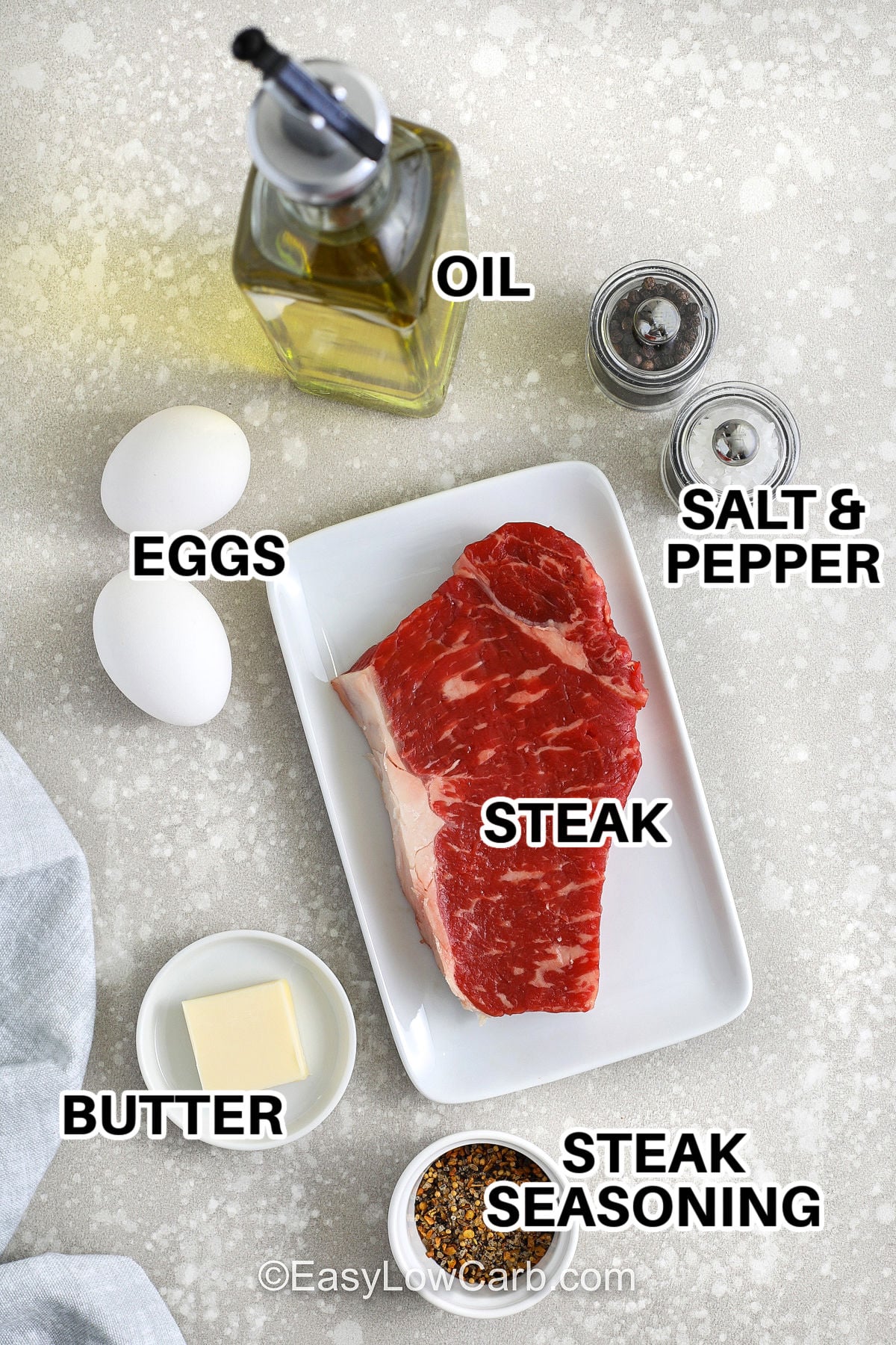 Pan seared steak and eggs breakfast is a simple meal with big payoff for anyone wanting more protein in the morning. The steak cooks first so it can rest, and the eggs finish in the same skillet for less cleanup and more flavor. This low carb breakfast is flexible, easy to scale, and a smart option for brunch, weekend breakfasts, or a satisfying meal any time of day. #easylowcarb oil , eggs , steak , butter , steak seasoning , salt and pepper with labels to make Steak and Eggs Breakfast