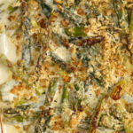 casserole dish of delicious Asparagus Casserole with writing