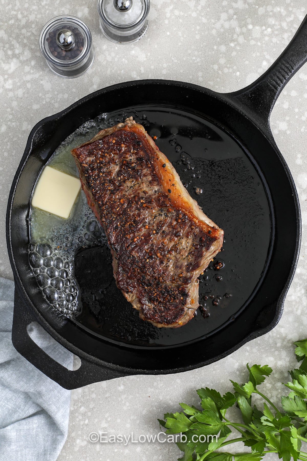 This steak and eggs breakfast is the kind of high protein meal that keeps you full and satisfied without a long ingredient list. A ribeye, sirloin, or strip steak gets pan seared until deeply golden, then eggs are cooked in the same skillet for extra flavor. It is naturally low carb, easy enough for a weekend breakfast, and hearty enough for brunch or breakfast-for-dinner with avocado, mushrooms, or sautéed zucchini on the side. #easylowcarb cooke steak with butter to make Steak and Eggs Breakfast