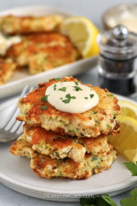 stack of Shrimp Cakes with sour cream