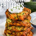 low carb Zucchini Fritters with writing