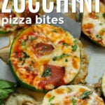 low carb Zucchini Pizza Bites with writing