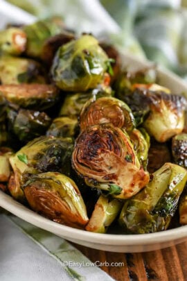 flavorful Easy Roasted Brussels Sprouts in bowl.